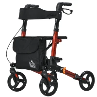 HOMCOM Rollator Walker with Seat, Compact Quick Folding Mobility Walker with 8" Wheels, Carry Bag, Adjustable Height, Cane Holder and Lightweight Aluminium Frame for Seniors and Disabled, Red(m-12)