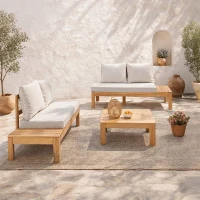 Salon de jardin - SANA - Bois acacia FSC - 1 table basse et 2 canapés - Gris clair - 4 personnes(m-1)