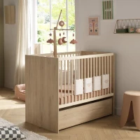 Chambre bébé trio - Lit 120 x 60 cm + Commode + Armoire 2 portes - Adele - Hetre/creme - SAUTHON(m-5)