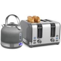 HOMCOM Stainless Steel Kettle and Toaster Set, 1.7L 3000W Cordless Fast Boil Kettle, 4 Slice Toaster Kitchen Set, Grey(m-15)