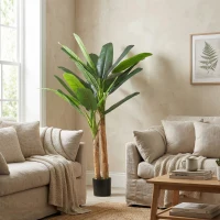 HOMCOM Árbol de Plátano Artificial 150 cm Planta Artificial Decorativa con Maceta y  2 Troncos para Hogar Oficina Salón Verde(m-6)