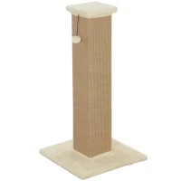 PawHut Stâlp de zgâriere pentru pisici, incl. bilă jucărie, pluș, iută, 41 cm x 41 cm x 81 cm, Bej(m-1)