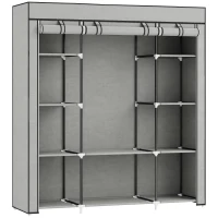 HOMCOM Armoire de rangement penderie en tissu pliable avec barre de suspension et étagères, 150 x 43 x 162,5 cm, gris clair(m-1)