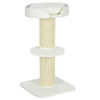 PawHut Tiragraffi per Gatti con Lettino, Rivestimento Peluche e Palo in Sisal, 45x45x91cm, Crema(m-1)