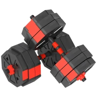SPORTNOW 6-in-1 Adjustable Weight Dumbbells Set, Used as Kettlebell, Barbell, Dumbbell, Push-Up Stand, 30kg Free Weights Set for Men and Women Home Gym Training, Red(m-1)