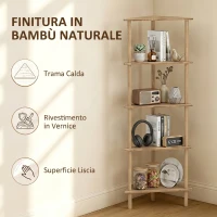 HOMCOM Scaffale Angolare a 5 Ripiani in Bambù, 41.5x21.5x114 cm, Legno(m-6)
