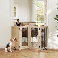 PawHut Freistehendes Haustiertor, Hundegitter mit Tür, 4 Paneele, für Flur, Treppe, Türrahmen, MDF, Stahl(m-2)