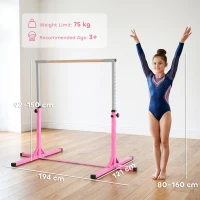 HOMCOM Height Adjustable Gymnastics Horizontal Bar for Kids, Children Junior Kip High Bar Fitness, Pink(m-3)