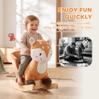 AIYAPLAY Cheval à bascule cerf en peluche avec sons d'animaux, ceinture de sécurité et butées anti-basculement, marron(m-4)