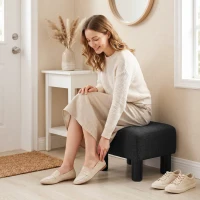 HOMCOM Linen Fabric Footstool Ottoman Cube with 4 Plastic Legs, Black(m-8)