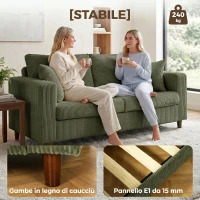 HOMCOM Divano 2 Posti in Velluto a Coste, Seduta Ampia e Profonda e Braccioli Larghi, 170x80x82cm, Verde(m-7)