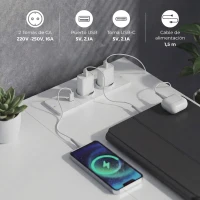 HOMCOM Escritorio Esquinero Reversible con 6 Cajones 126x48 cm con Toma de Corriente Puerto de Carga USB y USB-C Blanco(m-5)