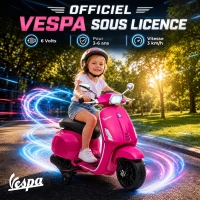 AIYAPLAY Scooter électrique enfant Vespa 6 V dim. 107L x 47l x 73H cm Musique MP3 Port USB Phare 2 roues d'entraînement - Rose(m-4)