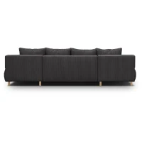 Canapé convertible avec coffre - 6 places - Velours côtelé - Gris anthracite - Style Scandinave - L 313 x H 84 x P 145 cm - MIKA(m-5)