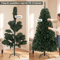 HOMCOM Brad Artificial de Crăciun, 180 cm, 888 Ramuri Ignifuge, Bază Metalică Pliabilă, Verde(m-7)