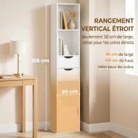 HOMCOM Bibliothèque étagère de rangement avec porte, 2 tiroirs, compartiments ouverts et étagère réglable, 30x24x158cm, blanc(m-4)