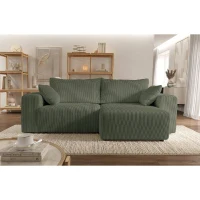Canapé d'angle convertible réversible - 5 places - BOMBEY - Velours côtelé Vert - 264 x 162 x 85 cm(m-3)