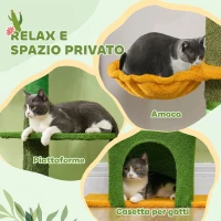 PawHut Albero Tiragraffi per Gatti 5 kg a Soffitto Alto 230-275 cm con Amaca, Casetta, Piattaforme, Verde(m-7)