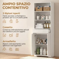 HOMCOM Mobile Bagno Alto, Armadietto Stretto con 3 Ripiani Aperti e Cassetto, in Legno, 60x30x171 cm, Bianco(m-4)