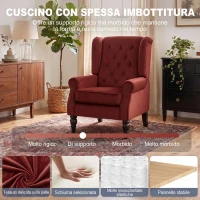 HOMCOM Poltrona da Salotto in Velluto con Ampia Seduta e Gambe in Legno di Eucalipto, Rosso Vino(m-5)
