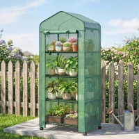 Outsunny 4 Tier Mini Portable Greenhouse Compact Plant Grow Shed Metal Frame PE Cover with Lockable Rolling Wheels , Green(m-2)