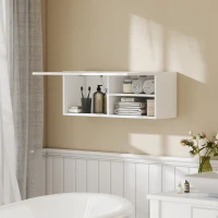 HOMCOM Mobiletto Bagno Pensile con Anta a Ribalta e Ripiani, 80x25x30 cm, Bianco(m-2)