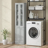 HOMCOM Tall Bathroom Storage Cabinet, 6-Tier Slim Bathroom Cabinet with Adjustable Shelf, 4 Soft-Close Doors, Dusty Blue(m-8)
