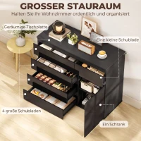 HOMCOM Modernes Sideboard, Stauraum-Sideboard mit 5 Schubladen, verstellbarem Regal, Soft-Close-Tür, Schwarz Hochglanz(m-5)