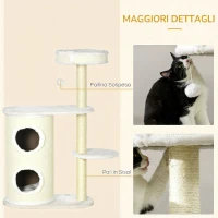 PawHut Albero Tiragraffi per Gatti Alto 100 cm con Palo Graffiatoio in Sisal, Cesto e Casetta a 2 Livelli, Crema(m-5)