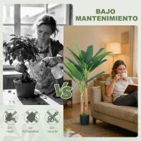 HOMCOM Árbol de Plátano Artificial 150 cm Planta Artificial Decorativa con Maceta y  2 Troncos para Hogar Oficina Salón Verde(m-5)