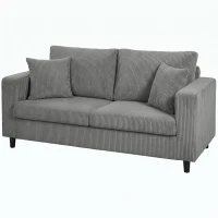 HOMCOM Loveseat Sofa with Wide Seat, Corduroy 2 Seater Couch with Deep Seat, Spring Cushion, Light Grey(m-15)