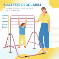 HOMCOM Sbarra Ginnastica Artistica per Bambini 3+ Anni con Altezza Regolabile su 5 Livelli, in Acciaio, Rosa(m-4)