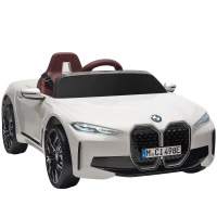 HOMCOM Mașină Electrică pentru Copii 3-6 Ani cu Licență BMW, cu Telecomandă, Claxon și Faruri, 115x67x45 cm, Albă(m-1)