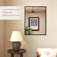 HOMCOM wandspiegel rechthoekig 76 x 101 cm, zwart houten frame, ideaal voor badkamer, woonkamer of slaapkamer(m-4)