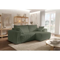 Canapé d'angle convertible réversible - 5 places - BOMBEY - Velours côtelé Vert - 264 x 162 x 85 cm(m-2)