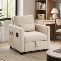 HOMCOM Fotoliu Extensibil 3 în 1 Pliabil cu Spătar Reglabil, Material cu Aspect de In, 78 x 94,5 x 83 cm, Alb Crem(m-10)