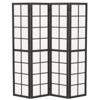 HOMCOM Paravento da Interno a 4 Pannelli Pieghevole in Legno e Tessuto, 160x170 cm, Nero e Bianco(m-1)