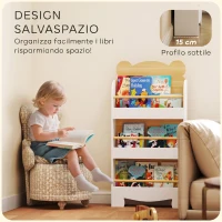 AIYAPLAY Libreria per Bambini con 3 Ripiani a Forma di Orsetto con Barriere Frontali, 55x15x110 cm, Color Legno(m-6)