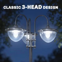 Outsunny 189cm 3-head Solar Lamp Post, Street Light with Planter, Automatic-on, 6 Hour Max Outdoor Ready LED Lighting, Black(m-4)