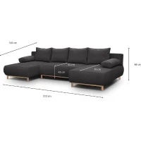 Canapé convertible avec coffre - 6 places - Velours côtelé - Gris anthracite - Style Scandinave - L 313 x H 84 x P 145 cm - MIKA(m-2)