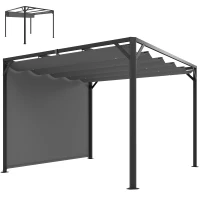Outsunny Gazebo Pergolă Retractabilă 3x3 m cu Tendă Rulantă și Orificii de Drenaj, din Oțel și Poliester Gri Închis(m-12)