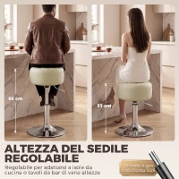 HOMCOM Sgabello da Bar in Pelle PU con Altezza Regolabile, Seduta Girevole a 360° e Morbida, Bianco(m-4)