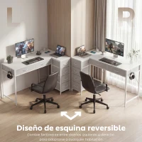 HOMCOM Escritorio Esquinero Reversible con 6 Cajones 126x48 cm con Toma de Corriente Puerto de Carga USB y USB-C Blanco(m-4)