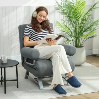 HOMCOM Fauteuil Convertible 1 Place, Fauteuil-Lit Pliable Rembourré en Lin avec Dossier Réglable, Oreiller, Gris Foncé(m-10)