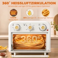 HOMCOM Heißluftfritteuse 12 Liter Mini Backofen mit Umluft, 5 Programmen, Backblech und Frittierkorb, 1200 W, Spülmaschinenfest(m-7)