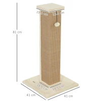 PawHut Stâlp de zgâriere pentru pisici, incl. bilă jucărie, pluș, iută, 41 cm x 41 cm x 81 cm, Bej(m-3)