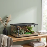 PawHut Glass Reptile Terrarium Insect Breeding Tank Vivarium Habitats with Thermometer for Lizards, Horned Frogs, Snakes, Spiders - Medium 50 x 30 x 25cm(m-8)