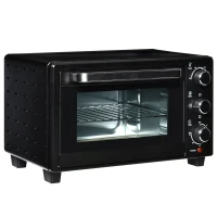 HOMCOM mini-oven 21 l met 1 rooster en 1 bakplaat 3 kookstanden instelbare temperatuur oven 1400W metaal RVS gehard glas zwart + zilver 46,4 x 38 x 28,5 cm(m-1)