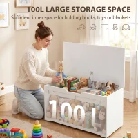 HOMCOM Coffre de rangement, banc de rangement avec couvercle rabattable et charnières de sécurité, 80 x 40 x 45 cm, blanc(m-4)