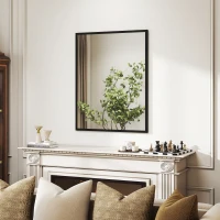 HOMCOM Oglindă de Perete din Sticlă și MDF, cu Cârlige, 70 x 90 cm, Negru(m-7)